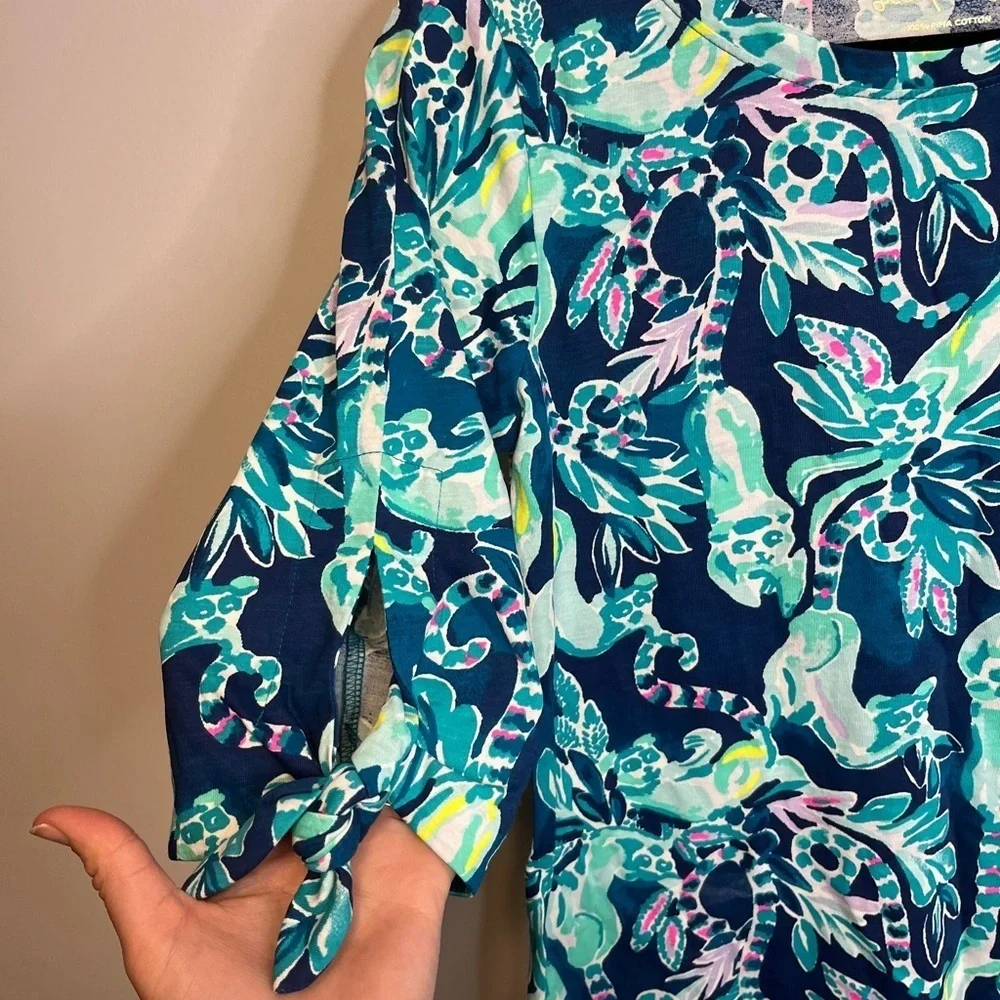 Lilly Pulitzer Preston Top Tidal Wave Tie Sleeve Pima Cotton XS - Picture 6 of 9